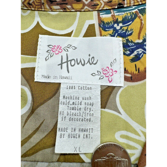 Vintage Howie Hawaiian Shirt Men XL Tiki Surf Board Wooden Buttons Camp Hibiscus - Picture 3 of 9